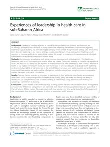 Experiences of leadership in health care in sub-Saharan Africa