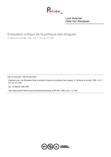 Evaluation critique de la politique des drogues - article ; n°3 ; vol.7, pg 271-280