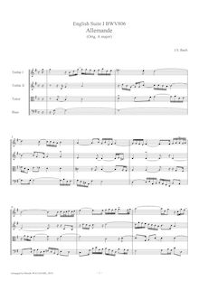 Partition complète, anglais  No.1, BWV 806, A major, Bach, Johann Sebastian par Johann Sebastian Bach