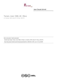 Terrain, mars 1996, 26 : Rêve  ; n°144 ; vol.37, pg 168-170