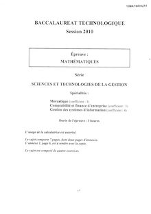 Sujet du bac STG 2010: Mathématiques MERC+CFE+GSI, Réunion