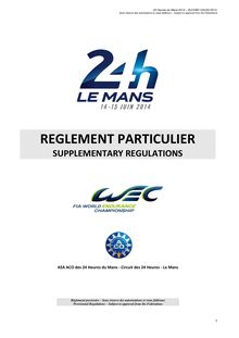 Réglement partiticulier des 24 heures du Mans 2014
