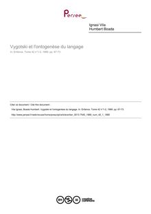 Vygotski et l ontogenèse du langage - article ; n°1 ; vol.42, pg 67-73