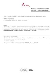 Les formes historiques de la dépendance personnelle dans l État rwandais - article ; n°53 ; vol.14, pg 6-25