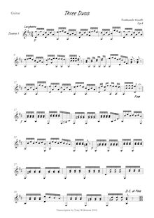 Partition guitare , partie, 3 Duos pour violon & guitare, Op.4, Carulli, Ferdinando