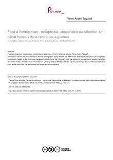 Face à l immigration : mixophobie, xénophobie ou sélection. Un débat français dans l entre-deux-guerres - article ; n°1 ; vol.47, pg 103-131