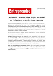 Business & Decision, acteur majeur du CRM et de l e-Business au service des entreprises