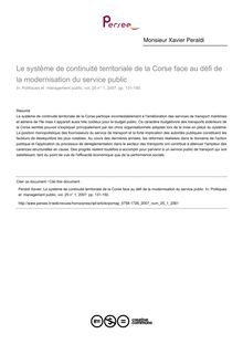 Le système de continuité territoriale de la Corse face au défi de la modernisation du service public - article ; n°1 ; vol.25, pg 131-150