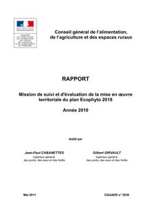 Mission de suivi et d évaluation de la mise en oeuvre territoriale du plan Ecophyto 2018 - Année 2010