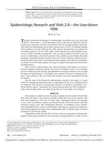 Epidemiologic Research and Web 2.0the User-driven Web
