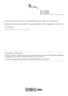 Évolution des revenus et du système de santé au Vietnam : réduction de la pauvreté et augmentation des inégalités de prise en charge - article ; n°2 ; vol.58, pg 279-291