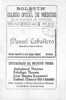 Boletín del Colegio Oficial de Médicos de la Provincia de Córdoba, n. 159 (1934)