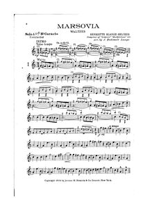 Partition Cornet 1/Solo/Conductor (B♭), Marsovia valses, B♭, Blanke-Belcher, Henriette