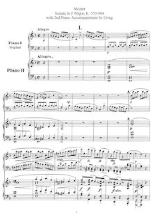 Partition complète, Piano Sonata No.15, F major, Mozart, Wolfgang Amadeus