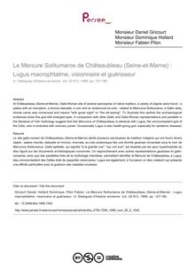 Le Mercure Solitumaros de Châteaubleau (Seine-et-Marne) : Lugus macrophtalme, visionnaire et guérisseur - article ; n°2 ; vol.25, pg 127-180