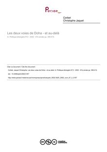 Les deux voies de Doha - et au-delà - article ; n°2 ; vol.67, pg 395-414