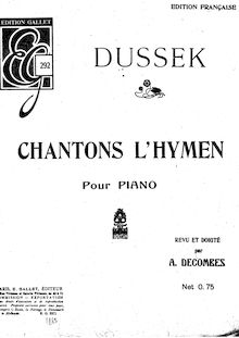 Partition , Chantons l Hymen, Petits Airs Connûs Variés, Op.6, Petits airs connûs variés pour le clavecin ou le forte-piano