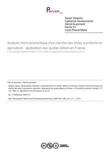 Analyse micro-économique d un marché des droits à produire en agriculture : application aux quotas laitiers en France - article ; n°1 ; vol.117, pg 61-75
