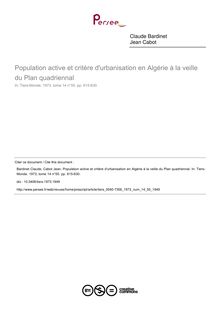 Population active et critère d urbanisation en Algérie à la veille du Plan quadriennal - article ; n°55 ; vol.14, pg 615-630