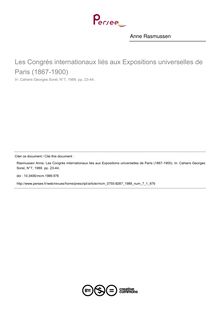 Les Congrès internationaux liés aux Expositions universelles de Paris (1867-1900) - article ; n°1 ; vol.7, pg 23-44