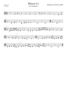 Partition ténor viole de gambe 2, alto clef, pavanes et Galliards à 4 par Balthasar Fritsch