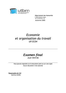 Economie de l organisation du travail 2006 Université de Technologie de Belfort Montbéliard