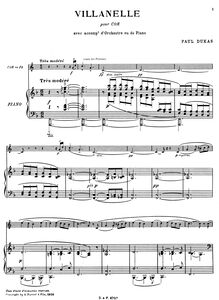 Partition Score (cor et piano), Villanelle, Dukas, Paul