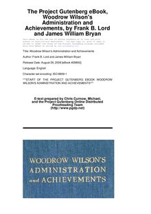 Woodrow Wilson s Administration and Achievements