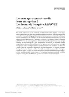 Les managers français connaissent-ils leurs entreprises ? Les leçons de l’enquête REPONSE - article ; n°1 ; vol.421, pg 53-82