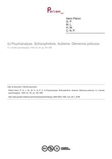 Psychanalyse. Schizophrénie. Autisme. Démence précoce. - compte-rendu ; n°1 ; vol.25, pg 361-368