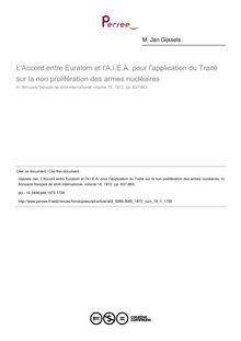 L Accord entre Euratom et l A.I.E.A. pour l application du Traité sur la non prolifération des armes nucléaires - article ; n°1 ; vol.18, pg 837-863