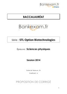 Corrigé Bac STL 2014 Biotechnologies