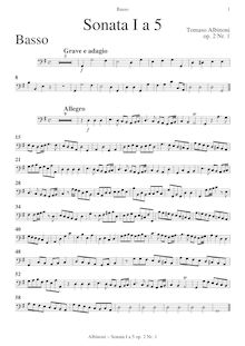 Partition basse , partie, Sei Sinfonie e Sei concerts a Cinque, Op.2