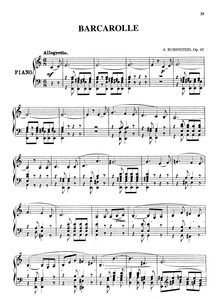 Partition complète, Barcarolle No.2, Op.45b, Rubinstein, Anton