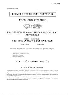 Mise en oeuvre des matériels 2002 Tissage BTS Productique - textile