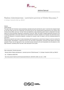 Radios indonésiennes : comment survivre à l Ordre Nouveau ? - article ; n°1 ; vol.64, pg 289-321
