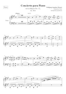 Partition Piano, Piano Concerto No.12, A major, Mozart, Wolfgang Amadeus