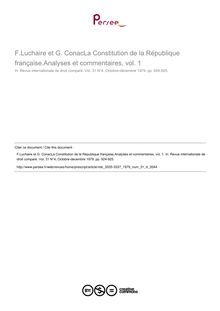 F.Luchaire et G. ConacLa Constitution de la République française.Analyses et commentaires, vol. 1 - note biblio ; n°4 ; vol.31, pg 924-925