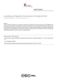 La politique d intégration économique en Europe de l Est - article ; n°1 ; vol.37, pg 65-78
