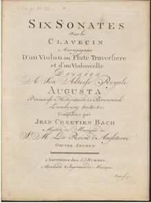 Partition violon ou flûte, 6 clavier Trios, 6 Sonatas, Bach, Johann Christian