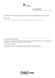 La théorie de la connaissance dans la philosophie de Maurice Blondel - article ; n°26 ; vol.32, pg 163-182