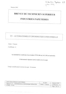 Automatismes et informatique industrielle 2005 BTS Industries papetières