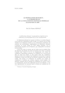 Le fédéralisme renforcé : la jurisprudence de la Cour constitutionnelle fédérale allemande en 2004 - article ; n°4 ; vol.56, pg 917-927
