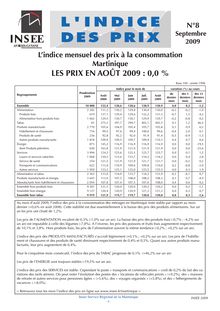 Lindice mensuel des prix en Martinique en août 2009 : 0,0%