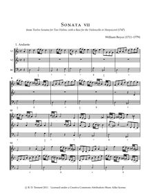 Partition Sonata No.7, 12 sonates pour 2 violons avec a basse pour pour violoncelle ou Harpsicord