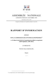 Rapport d information déposé par la commission des affaires européennes sur le bilan d activité de la commission des affaires européennes (XIIIe législature, 2007-2012)
