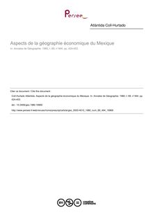 Aspects de la géographie économique du Mexique - article ; n°494 ; vol.89, pg 424-453