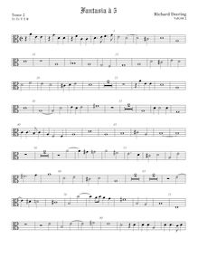 Partition ténor viole de gambe 2, alto clef, fantaisies pour 5 violes de gambe par Richard Dering