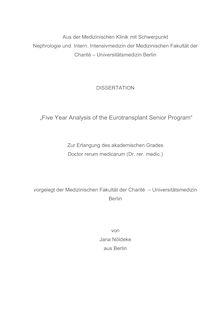 Five year analysis of the eurotransplant senior program [Elektronische Ressource] / von Jana Nöldeke