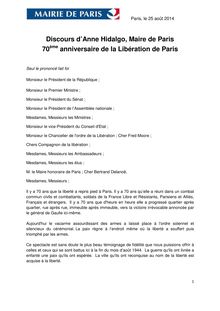 Libération de Paris : discours d Anne Hidalgo, maire de Paris
